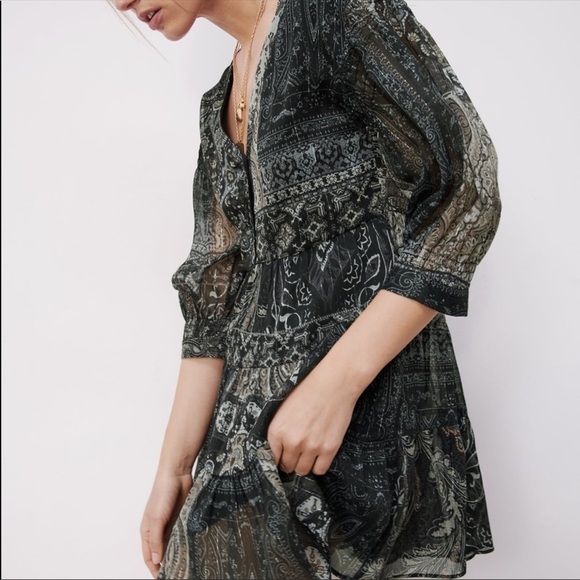 NWT Zara Paisley Bohemian Mini Dress‎ Size Small - Picture 2 of 14